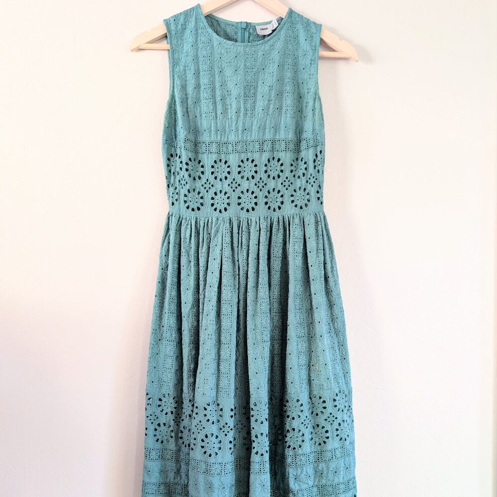 asos Sleeveless Eyelet Lace Midi Dress Teal Cottagecore Romantic Boho Womens 2